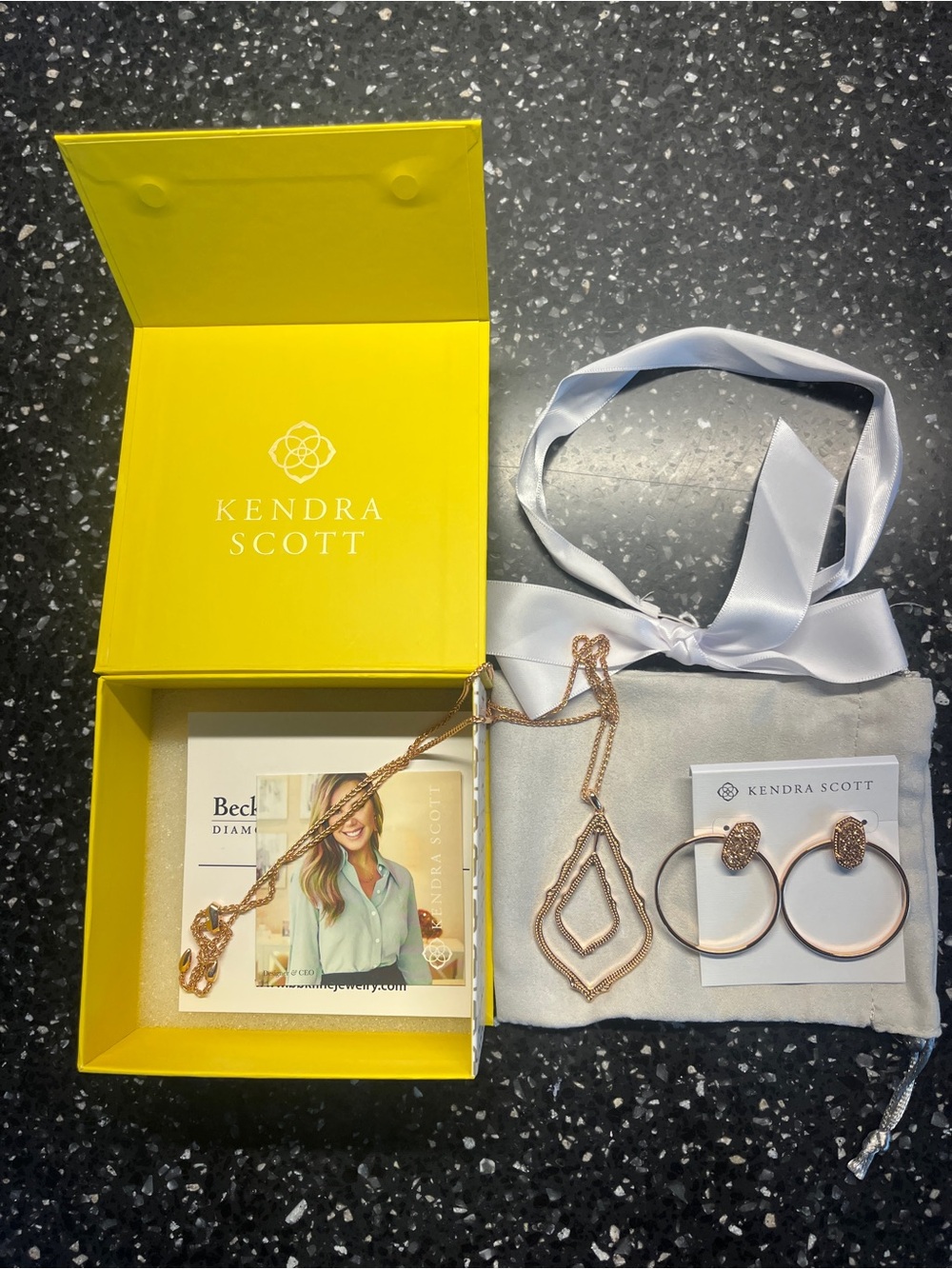 Kendra Scott Rose Gold Necklace and Hoop Earrings with Pavé Detail